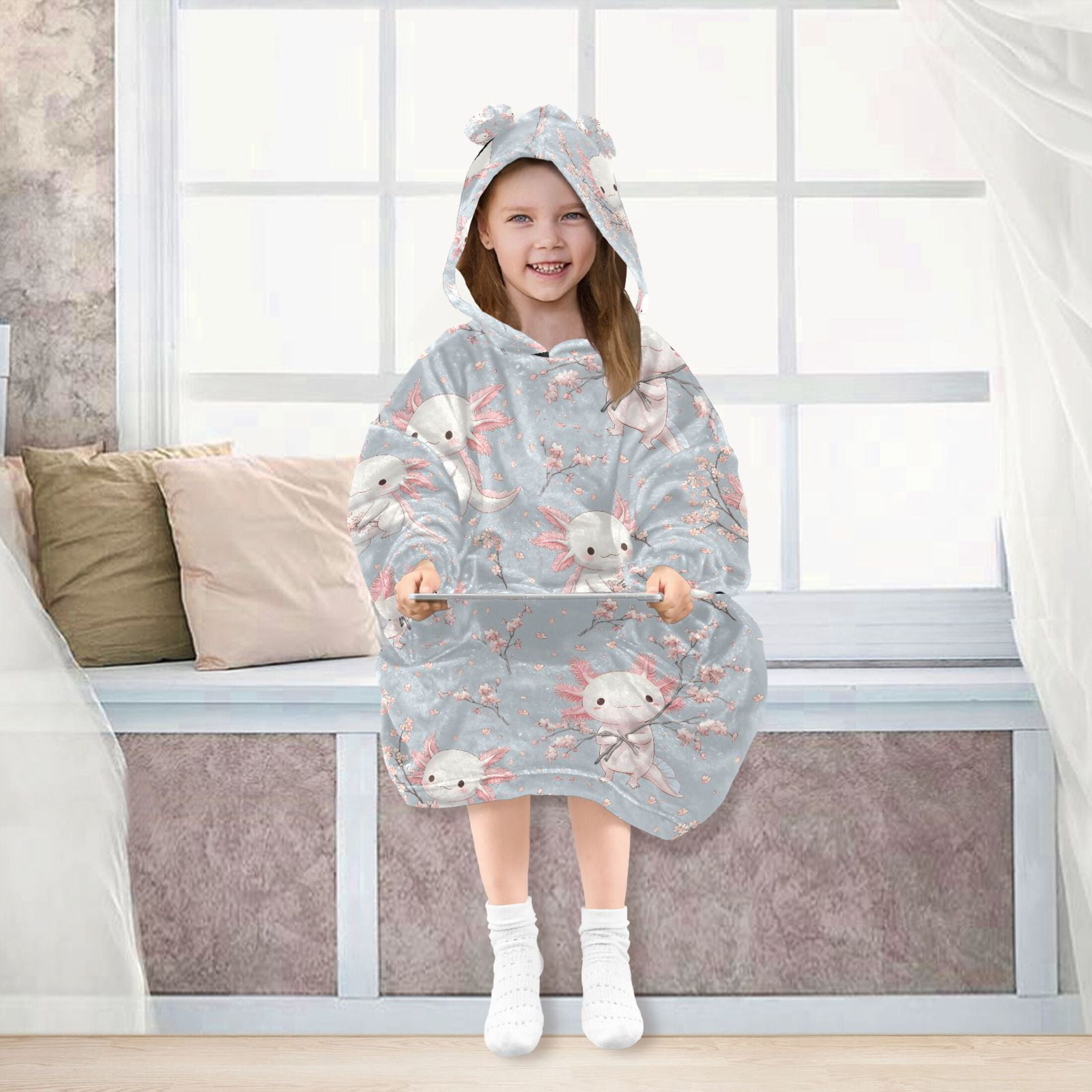 joogoo Wearable Blanket Hoodie for Axolotl Cherry Blossom Oversized Sherpa Hooded 3-14 YR M