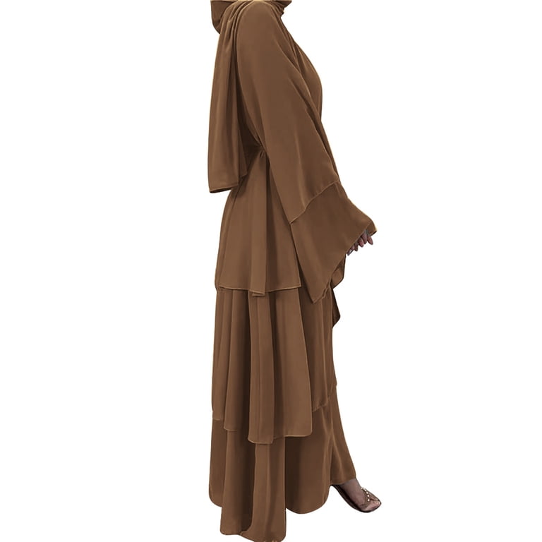 chinese dress ladies Prayer Abaya Dress for Women, Loose Solid Muslim Dress&Hijab Chiffon Long  Sleeve Full Coverage Dubai Kaftan Dress Middle East Arabian Caftan Kimono  Robe Islamic Ball Gown Apricot&Hijab One Size at Amazon Women's main image 0
