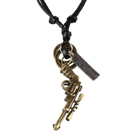 BodyJ4You Mens Chain Vintage Gun Pendant with Adjustable Leather Necklace Chain