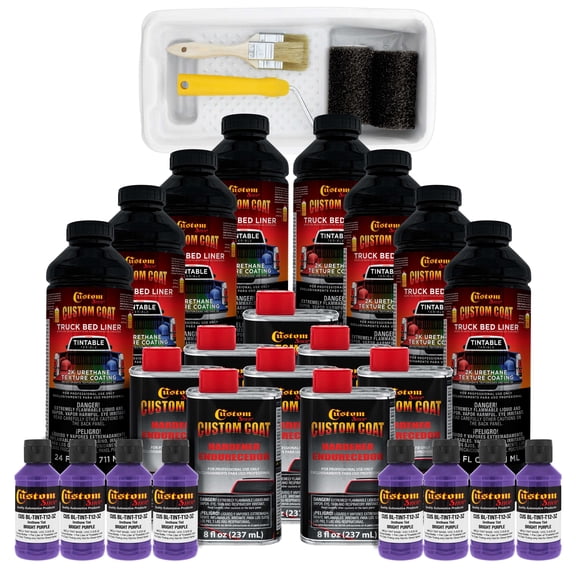 Custom Coat Bright Purple 2 Gallon Urethane Roll-On, Brush-On or Spray-On Truck Bed Liner Kit with Roller and Brush Applicator Kit