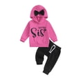 thumbnail image 2 of Baby/Big Girl Fall Outfits Letter Print Bowknot Hooded Sweatshirts Hoodies Elastic Waist Long Pants 2Pcs Clothes Set, 2 of 10