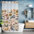 thumbnail image 2 of Marine Life No Hook Shower Curtain with Snap in Liner Retro Sea Star Coral Shell Crab Linen Texture Waterproof Bathroom Shower Curtain with See Through Top Window for Bathtub 54" x 78", 2 of 9