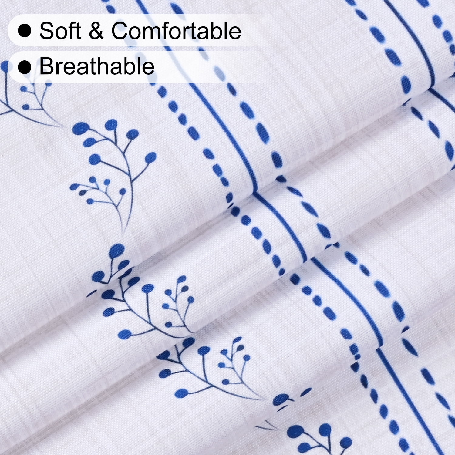 Invoibler Floral Print Curtain Panels, Light Filtering Window Drapes for Bedroom and Living Room, Blue, 52" W x 63" L, Set of 2