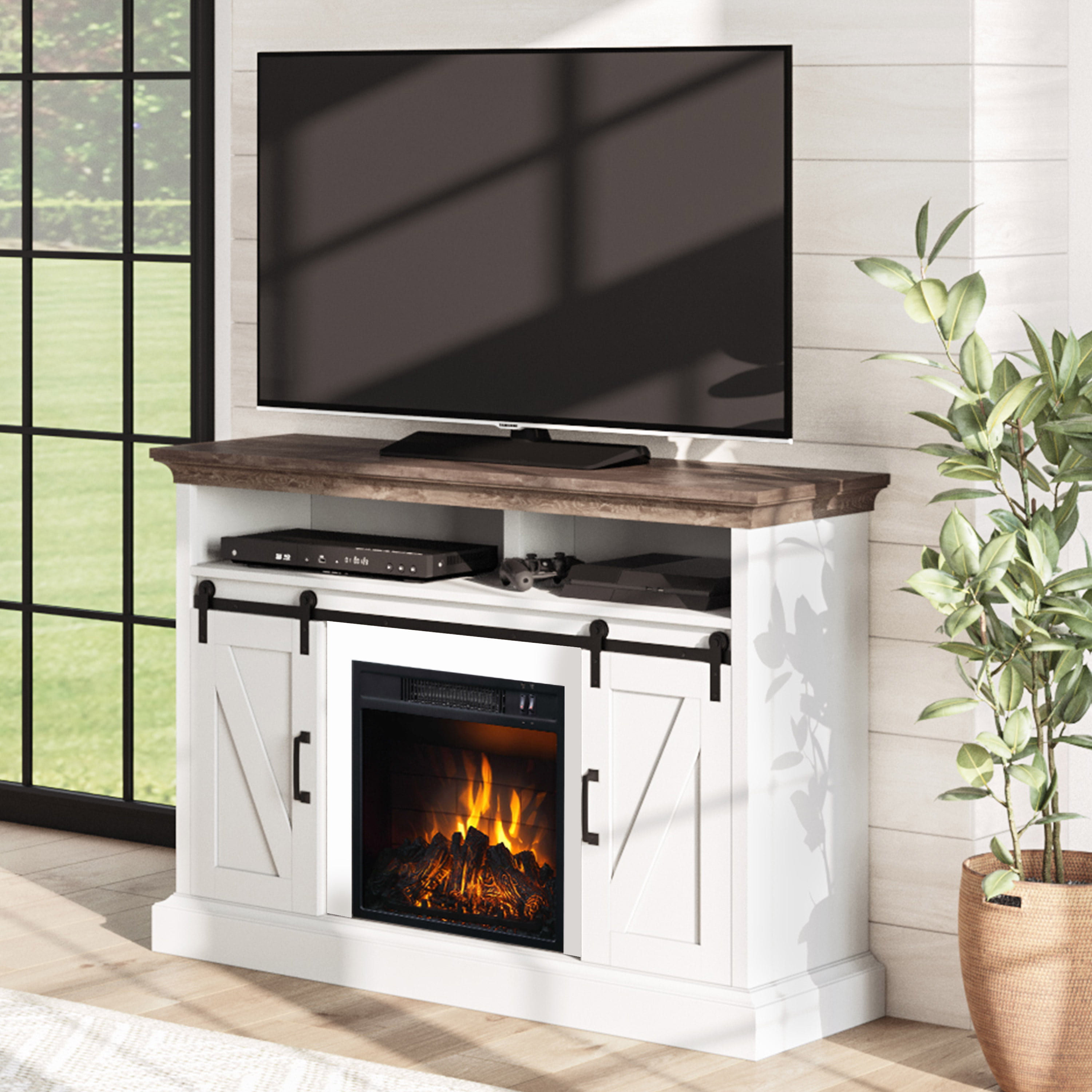 Whalen Allston Barn Door Fireplace Tv Stand For Tvs Up To 58 White