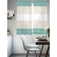 thumbnail image 5 of Turquoise Beige Stripe Semi Sheer Curtains 63 Inch Length 2 Panels Set, Modern Art Horizontal Striped Sheer Kitchen Curtain Privacy Voile Window Curtain for Living Room Bedroom Rod Pocket Drapes, 5 of 7