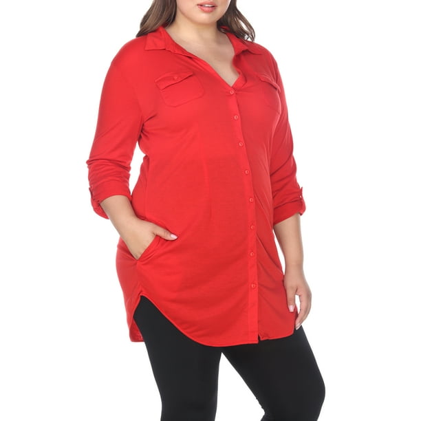 White Mark Women's Plus Size Super Stretch Button-Front Tunic Top - White Mark Women's Plus Size Super Stretch Button-Front Tunic Top -
