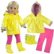 Sophia's 18" Doll Raincoat, Leggings & Rain Boots, Yellow & Pink