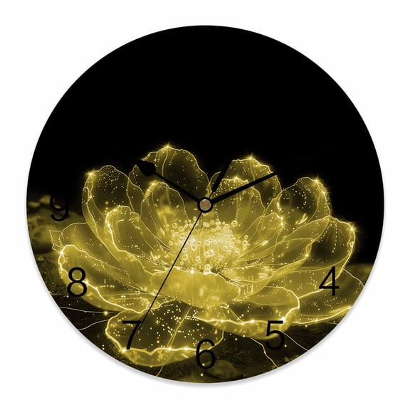 Wall Clock Yellow Floral Clocks PVC Silent Non-Ticking Battery Operated Decorative Abstract Luminescent Flowers Round Clock for Home Living Room Kitchen Bedroom Office School Wall Decor 10 Inch