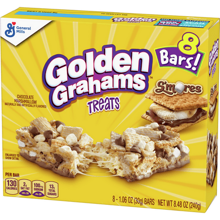 Golden Grahams Breakfast Cereal Treat Bars, S'mores, Snack Bars, 8 ct