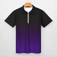 thumbnail image 3 of Black And Purple Gradient Men Zipper T-shirt Summer Casual Short Sleeve T-shirt Top, 3 of 7