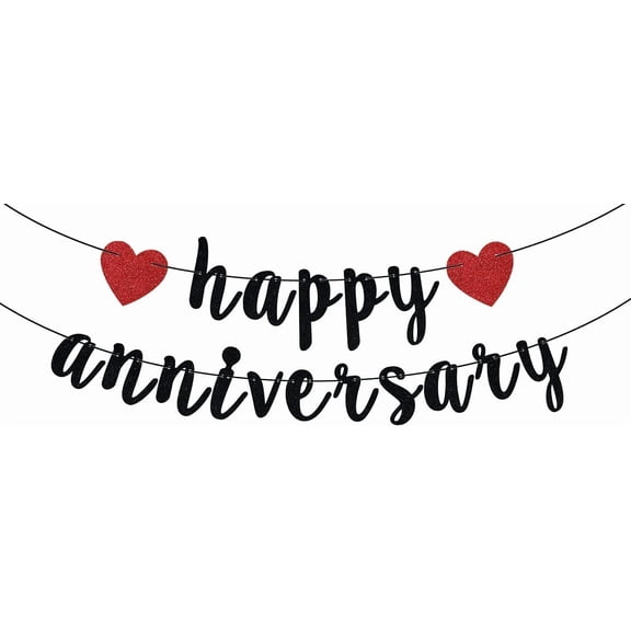 Happy Anniversary Banner, Anniversary Party Decorations, We Still Do, Happy Wedding Day Party Decoration Supplies Black Red Glitter