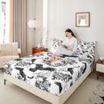 thumbnail image 3 of Feelyou Boho Raven Rose Bed Sheets, Spooky Skull Bat Full Size Sheets, Black White, 4pcs, 1 Flat Sheet, 1 Fitted Sheet and 2 Pillowcases, 3 of 5