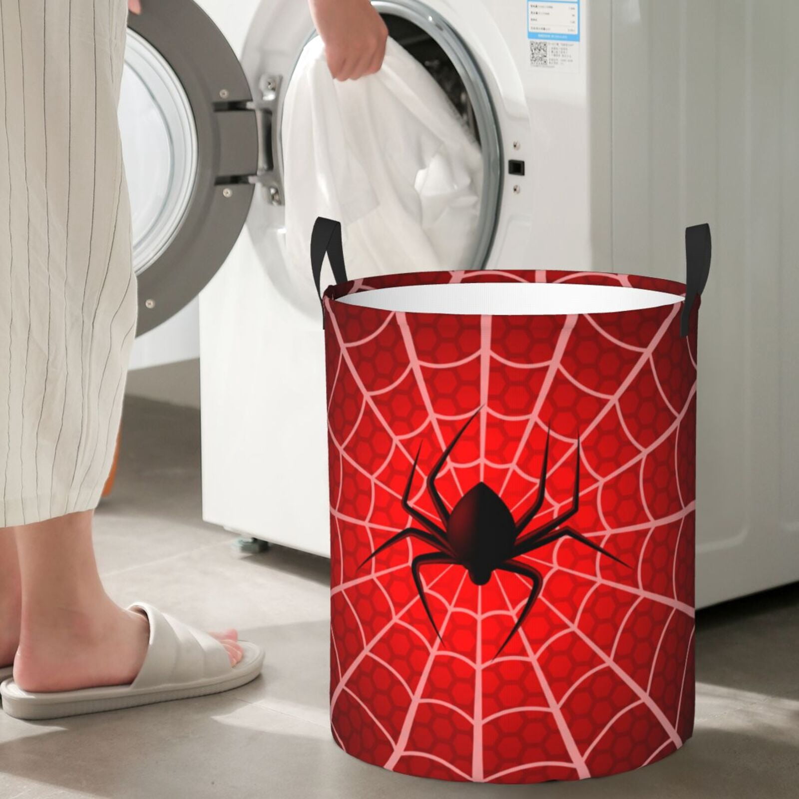 Naloa Spider Web1 Large Laundry Basket Waterproof Round Collapsible Storage bin with Handles for Hamper Kids Room,Toy StorageSmall