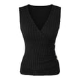 thumbnail image 7 of Karymi Summer Tops Wrap V Neck Ribbed Knit Tank Top, Solid Sleeveless Side Button Detail Ruched Slim Fit Fuzzy Brushed Knit Vest Going Out Tops, 7 of 7
