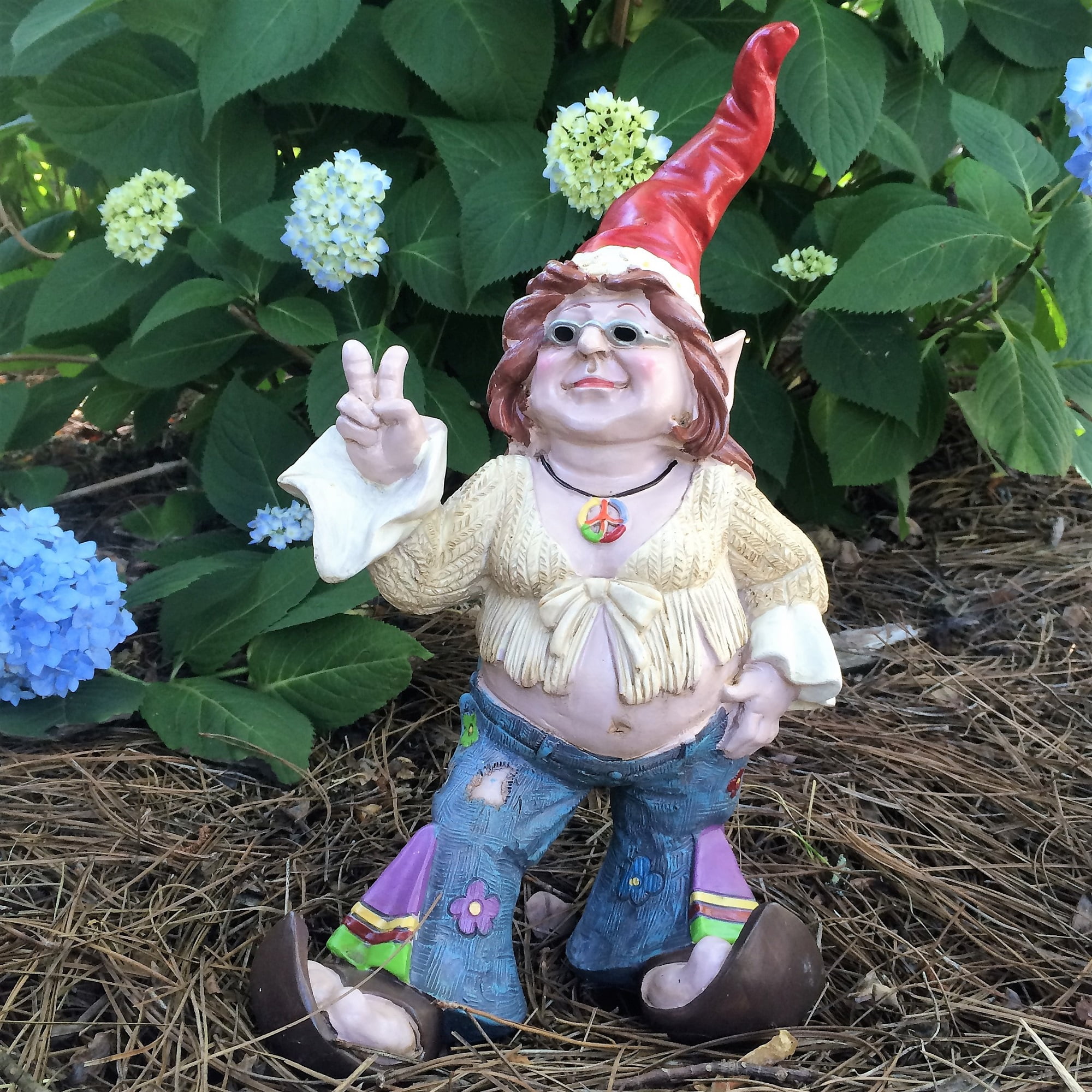 Nowaday Gnomes - The 60's Janice "Chick" Flower Child Hippie Gnome Home & Garden Gnome Statue 14"H