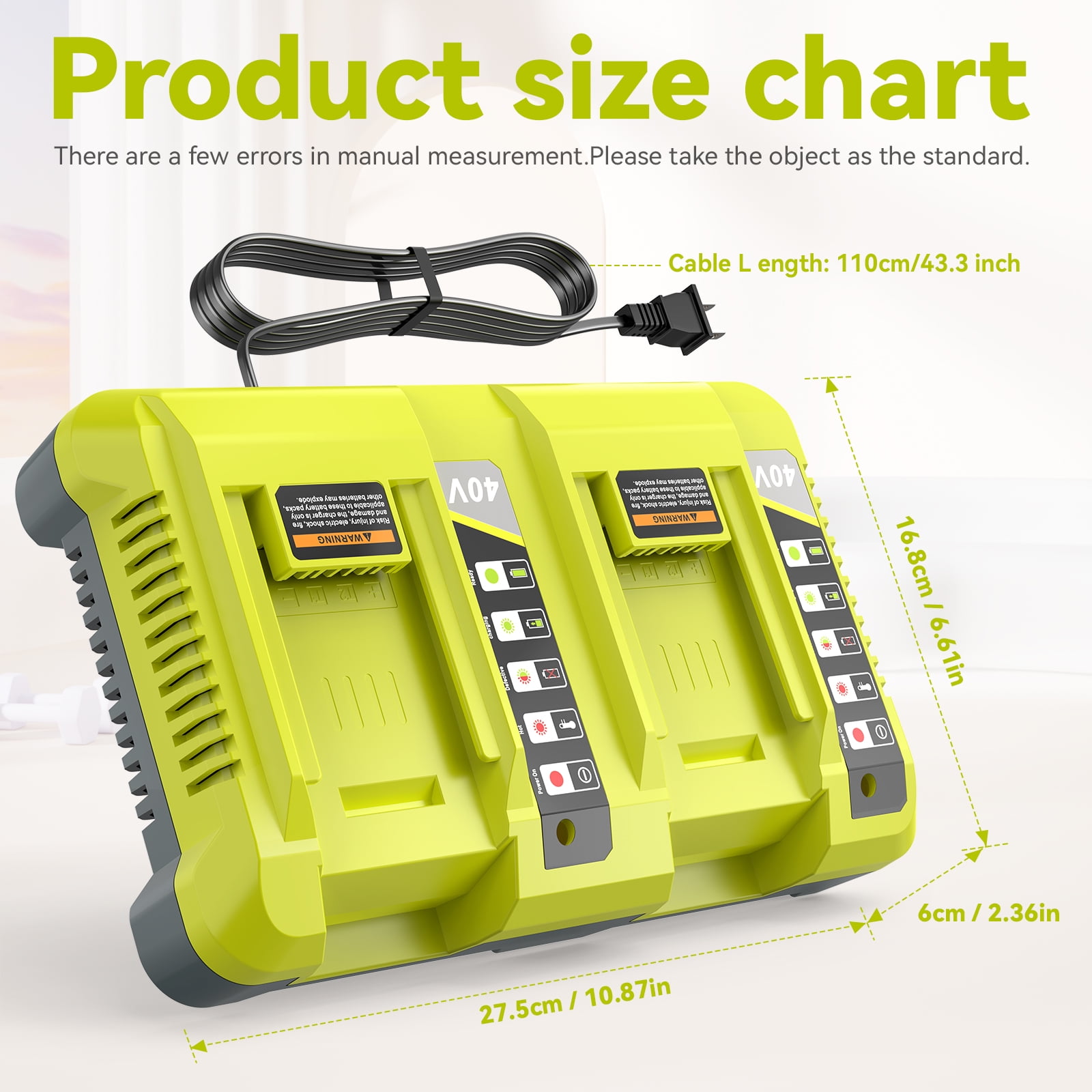40V Battery Charger for Ryobi Battery, OP401 40 Volt Lithium ion Battery Dual Charger for OP4015 OP4026 OP4030 OP4040 OP4050 OP4060 OP40261 OP40301 OP40401 OP40501 OP40601 Battery