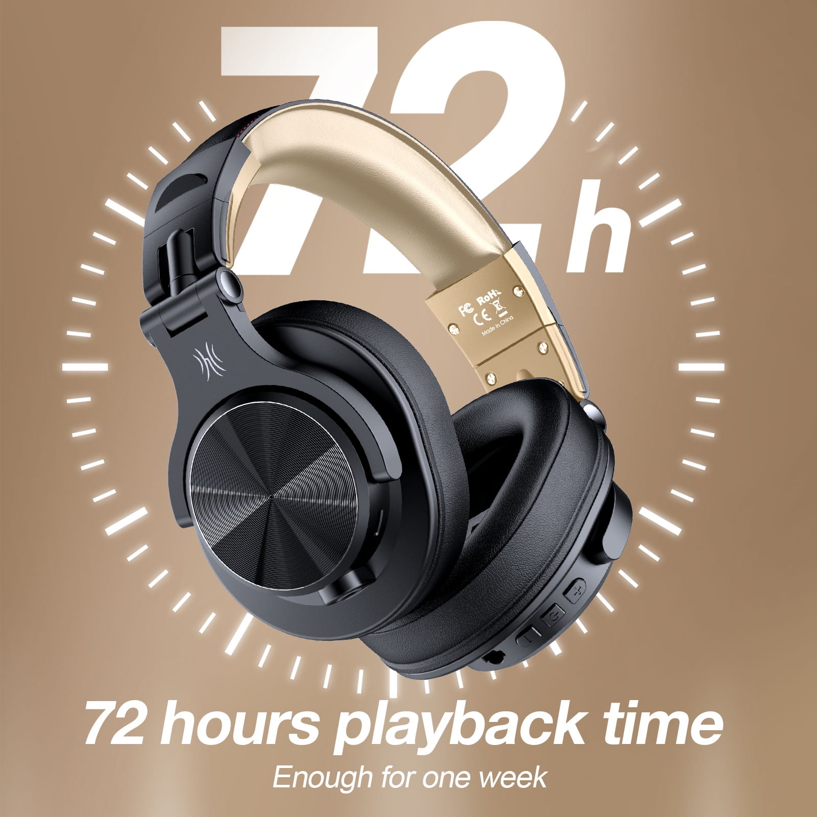 OneOdio Bluetooth Over-Ear Headphones with Mic | Wireless & Corded Dual-Mode Headphones for Drum Piano PC Phones Laptop-72 Hours Playtime-A70 Gold