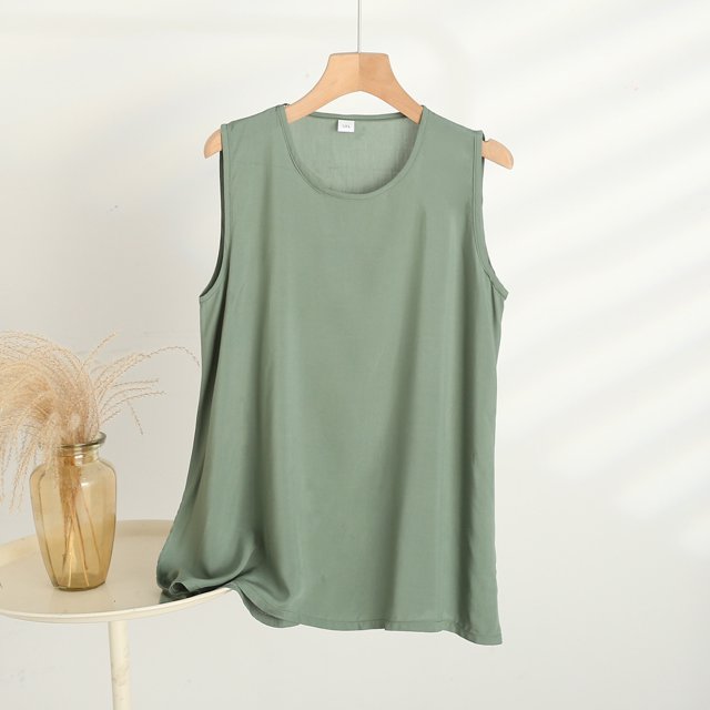 Débardeurs Grande Taille pour Femmes Sans Manches Col Rond Été Décontracté Couleur Unie Camisoles Amples Vert TTTTG