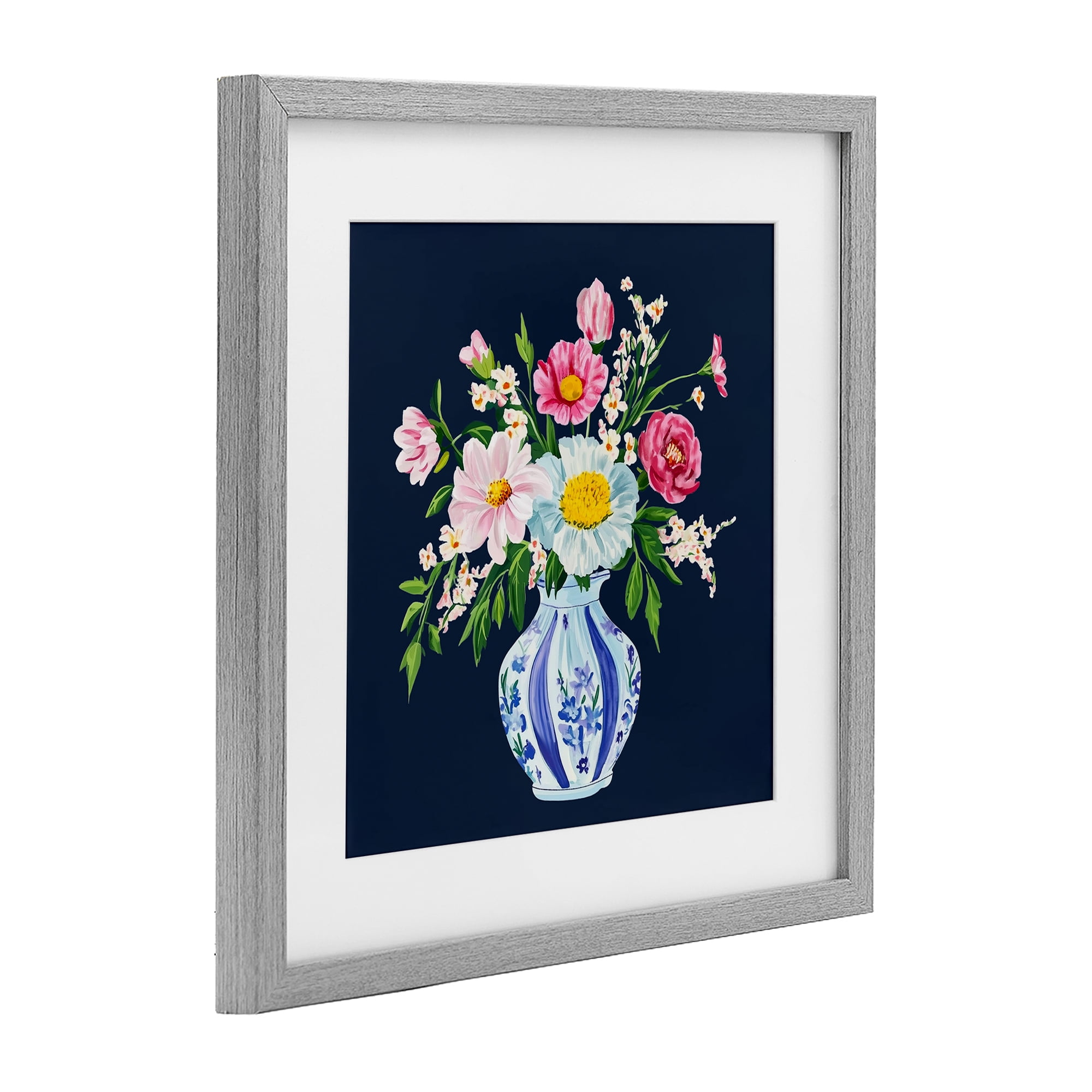 Spring Chinoiserie Vase Gray Framed Print Under Glass, design by Yen
