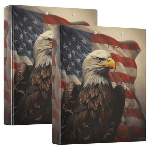 joogoo Eagle with Flag Hardcover 3 Ring Binder 1.5" Round Rings Interior Pockets Binders Organizer 2 Pack