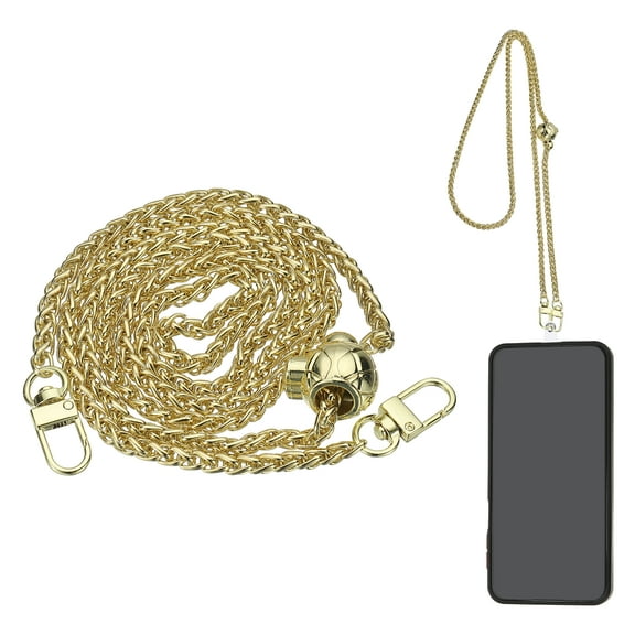 Phone Lanyard, 47 Inch Adjustable Crossbody Cellphone Chain with Tether Tabs, Anti-Theft Metal Pearl Neck Strap for Smartphones, Gold