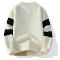 thumbnail image 5 of TFEOQRY Men's Crew Neck Patchwork Sweater Cable Knit Long Sleeve Color Block Casual Pullover Fall Winter Top White, 5 of 9