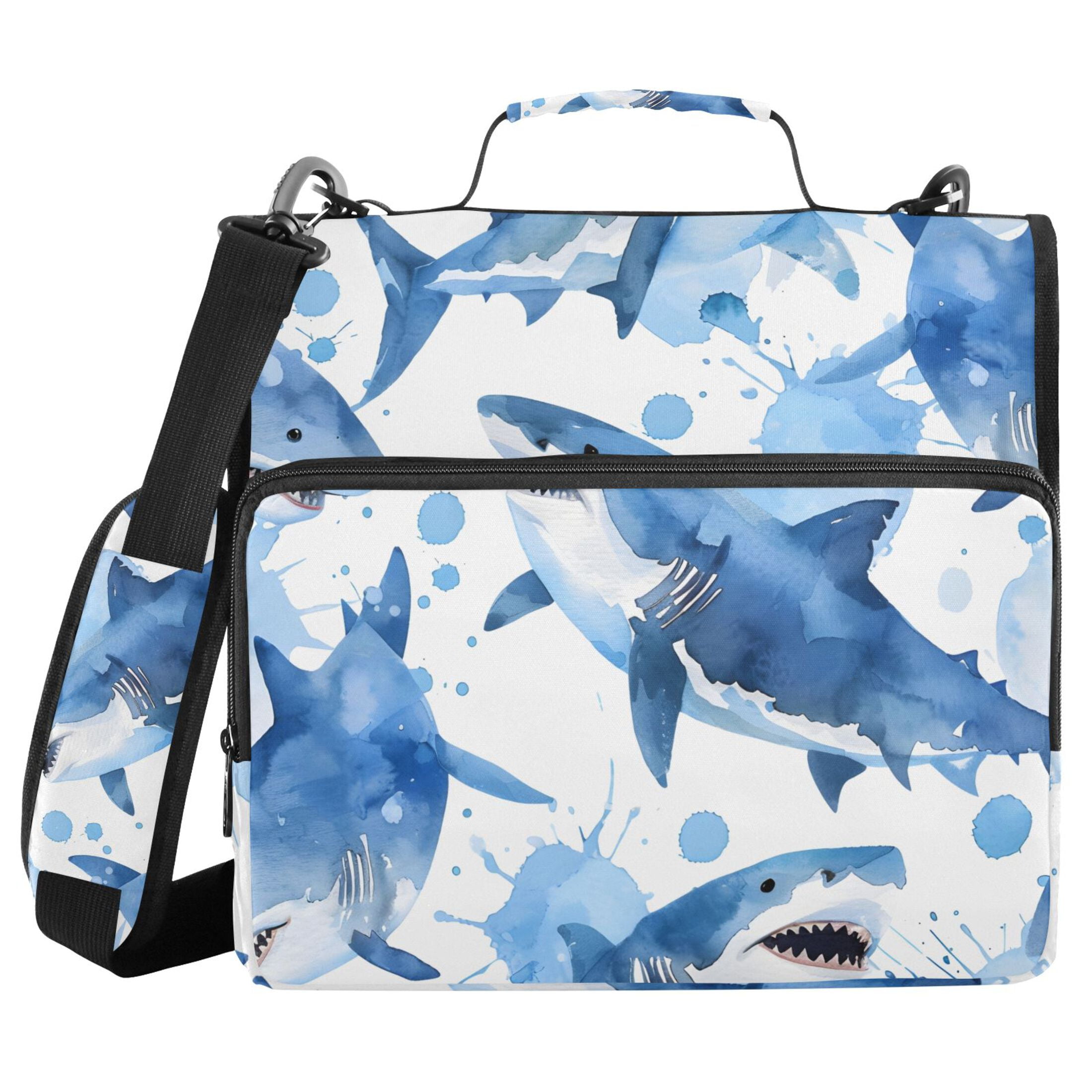 ALAZA Zipper Binder Shark Blue 3 Ring Trapper Keeper File Folder Organizer Bag