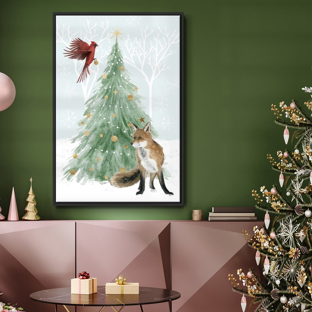 Christmas in the Forest Collection B - Framed Gallery Wrapped Holiday Canvas - 27 x 41 - Black Frame