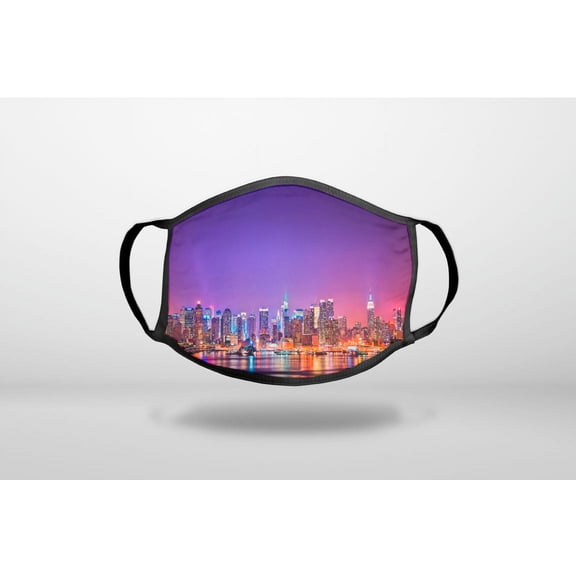 New York Skyline Night - 3-Ply Reusable Soft Cloth Face Covering, Unisex, Cotton Inner Layer