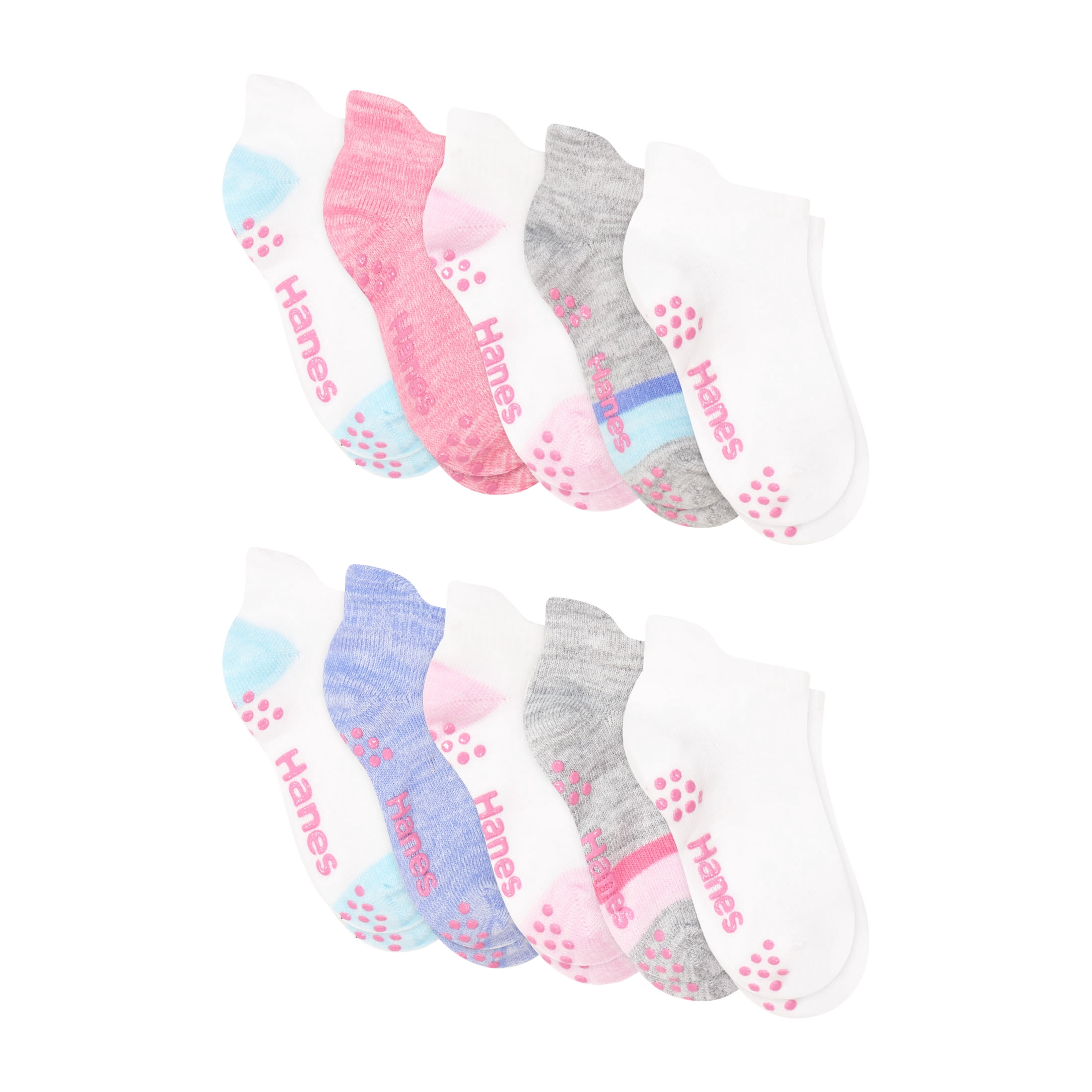 Hanes Girls No-Show Socks Value Pack, 10-Pack, Socks with Heel Shield for Infant and Toddler Girls
