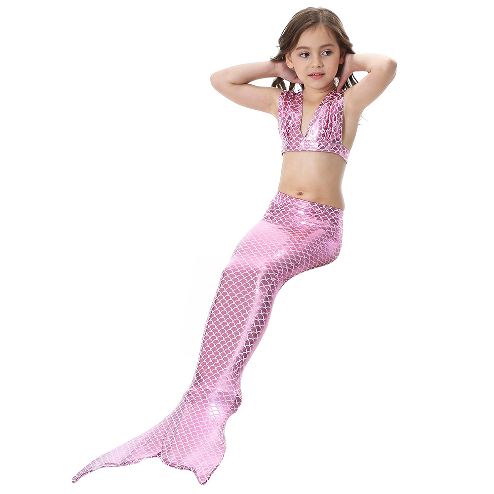 Kids Memaid Costumes Girls 3pcs Mermaid Swimming Suit Swimwear Top Panties Mermaid Tail Swiming Costume Monofin Flippers Swimsuit Fishtail Swimming Suit 