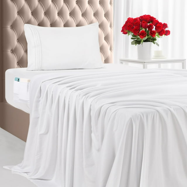 Juego de sábanas Utopia Bedding de microfibra suave, 3 piezas, color blanco