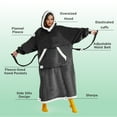 thumbnail image 2 of Cozy Comfort Wearable Blanket Hoodie, Long Sherpa Hoodie Blanket with Giant Pocket, Warm&cozy, Standard, Grey Black, 2 of 6