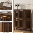 thumbnail image 3 of 2-Tier Slatted Shoe Storage Cabinet, Narrow Freestanding Shoe Organizer with Pull-Down Doors, Shoe Rack Cabine, 3 of 5
