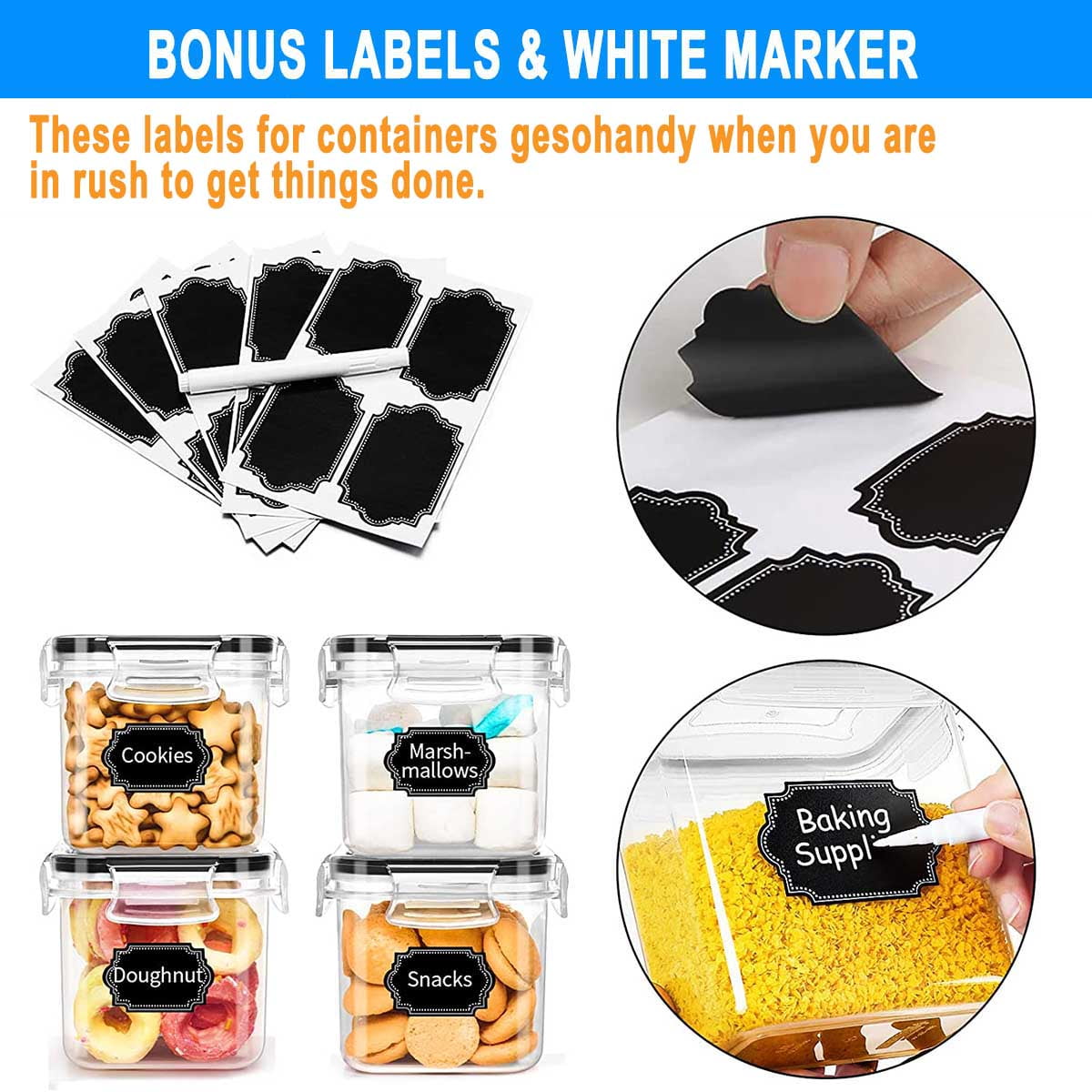 Food Storage Containers, Airtight Food Storage Containers, Ideal for Pantry Organization, Meal Prep, and Leftovers