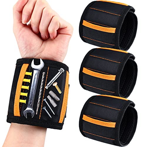 4 Pcs Men Magnetic Wristband Gifts for Holding Screws Men Adjustable Tools Holder Belt with 15 Magnets Tool Gift for Dad Husband Handyman Grandpa Birthday
