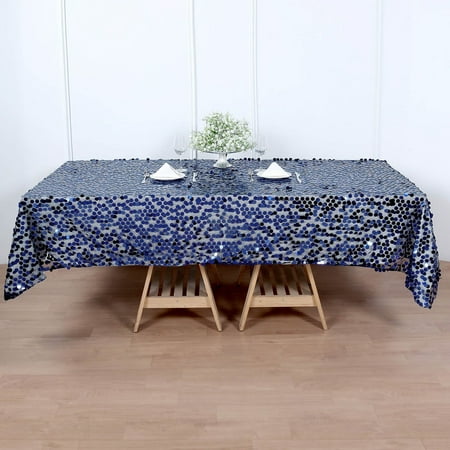 

BalsaCircle 60 x 102 Navy Blue Big Payette Sequin Rectangular Tablecloth