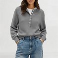 thumbnail image 2 of JGGSPWM Womens Half Button V-Neck Sweater Solid Color Lightweight Fall Long Sleeve Pullover Tops Trendy Cute Crop Sweatshirt Gray S, 2 of 5