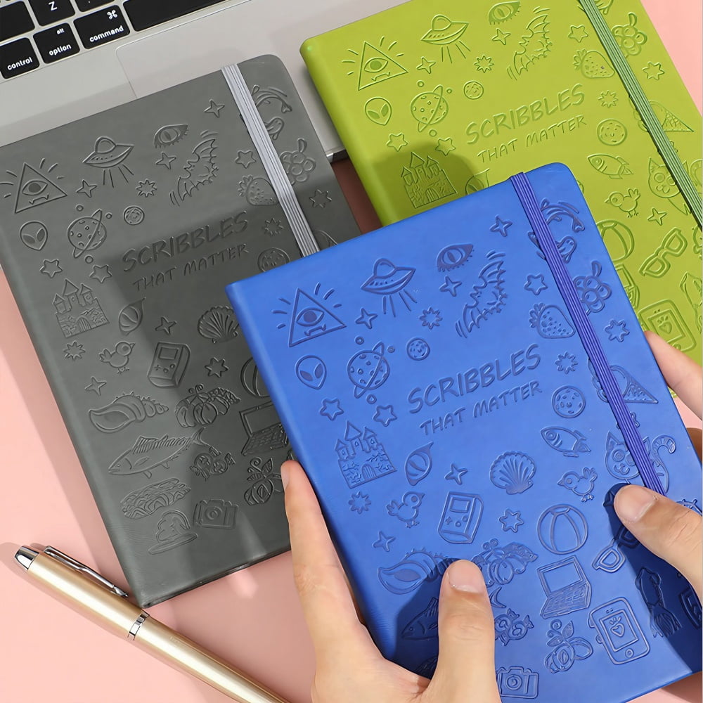 STONEGO Cartoon Doodle Cover Journal - A5 Size Notebook with Strap, Available in 6 Color Options - Perfect for Recording Life, Creativity, and Daily Thoughts,Fun and Functional Diary for All Ages