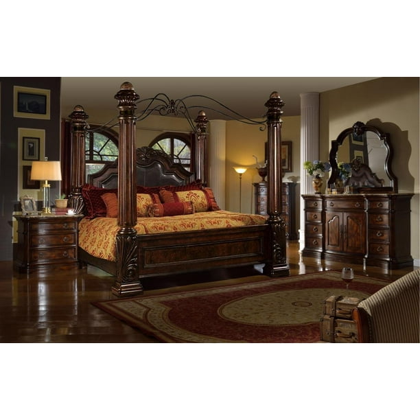 Rich Brown Solid Hardwood Cal King Canopy Bedroom Set 4pc Classic Mcferran B6005 Com Rich Brown Solid Hardwood Cal King, Solid Wood King Canopy Bed