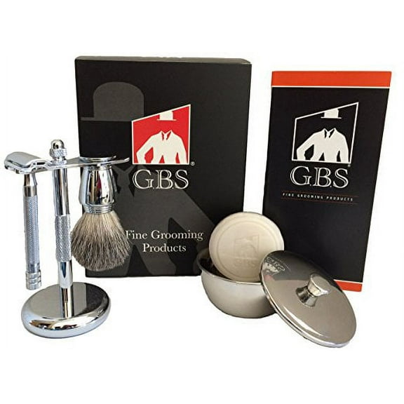 Shaving Gift Set with Merkur Safety Razor, Chrome Bowl with Lid, GBS Soap, Gb...