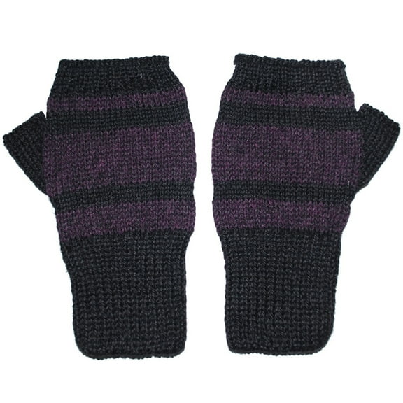 Chic 100% Alpaca Fingerless Gloves - Black / Mulberry (S)