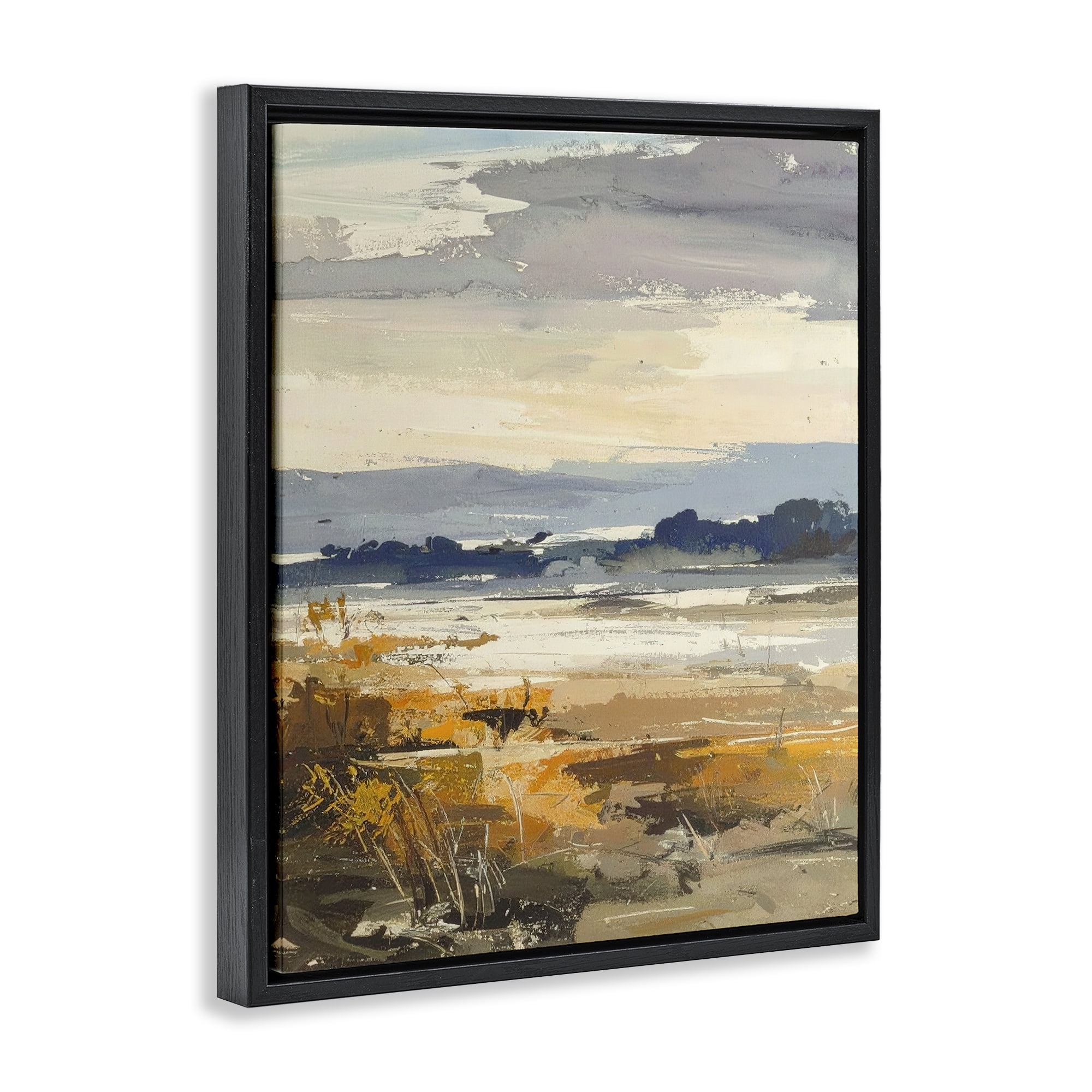 Stupell Industries Distant Horizon Abstract Black Framed Floater Canvas Wall Art, design by Alonza Saunders