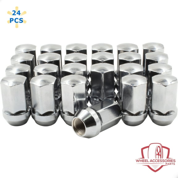 24 Pcs 14mm 1.50 14x1.50 Thread GM 9596070, 611-236 1.77" Long OEM Style Lug Nuts, Chrome 7/8" Hex Fits 2008  Chevy Silverado GMC Sierra 1500