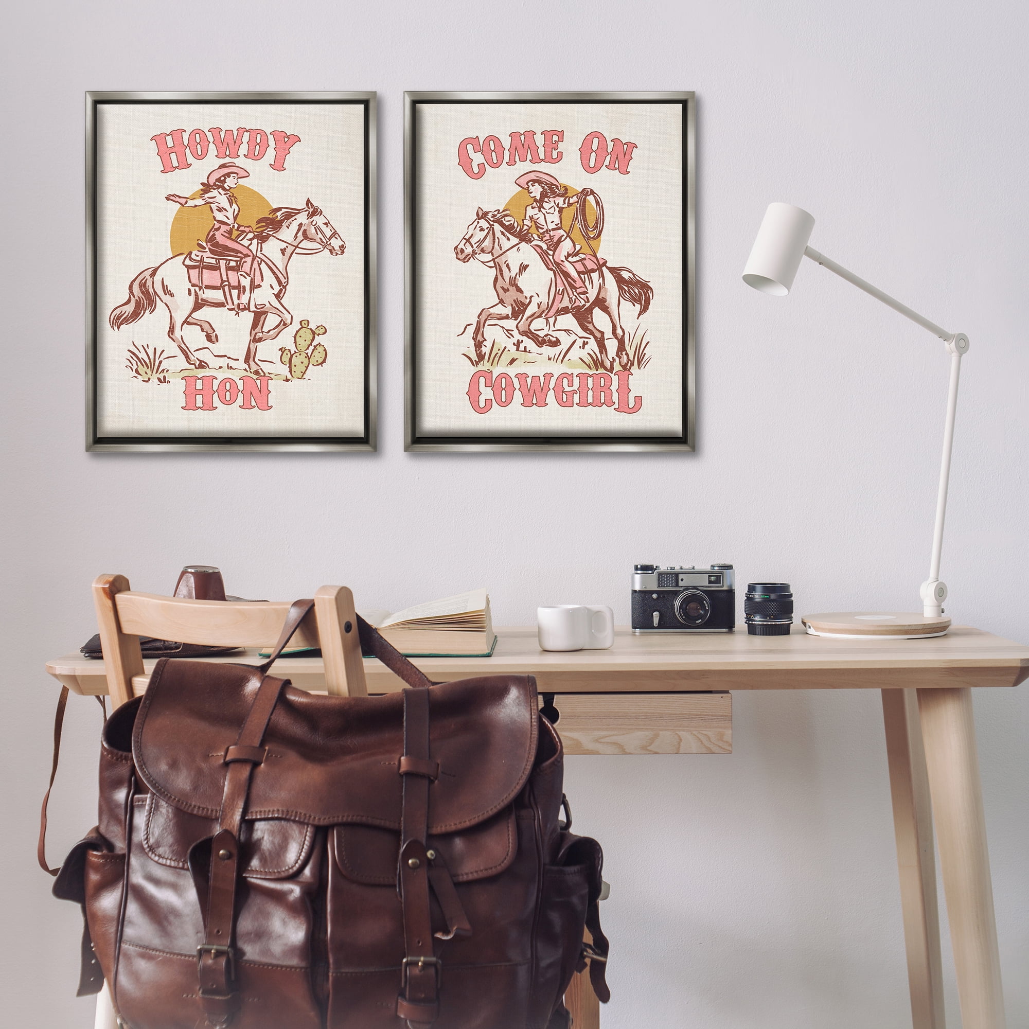 Stupell Industries Pastel Cowgirl Phrases Entertainment Painting Gray Floater Framed Canvas Art Print Wall Art, 31 x 25, Set of 2