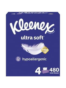 Kleenex Ultra Soft Facial Tissues, 4 Flat Boxes, 120 White Tissues per Box, 3-Ply