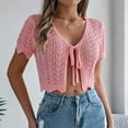 thumbnail image 6 of Olyvenn Women's Tie Front Bolero Cardigan Lightweight Knit Hollow Out Casual Outfits Tops Cropped Soft Cardigans Pink 10, 6 of 8