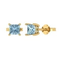 thumbnail image 2 of 1.5 Ct Princess Cut Studs Blue Natural Aquamarine 14K Yellow Solid Solid Gold Everyday Dainty Earrings Push Back, 2 of 7