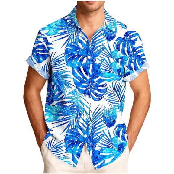 Stamzod Men's Hawaiian Shirt Short Sleeve Printed Button Down Summer Beach Shirts (S-5Xl) Blue M