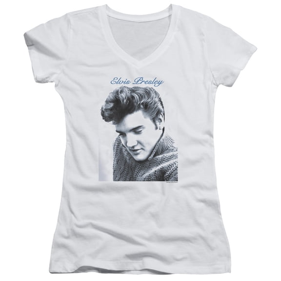 Elvis Presley - Script Sweater - Juniors Cap Sleeve V-Neck Shirt - X-Large